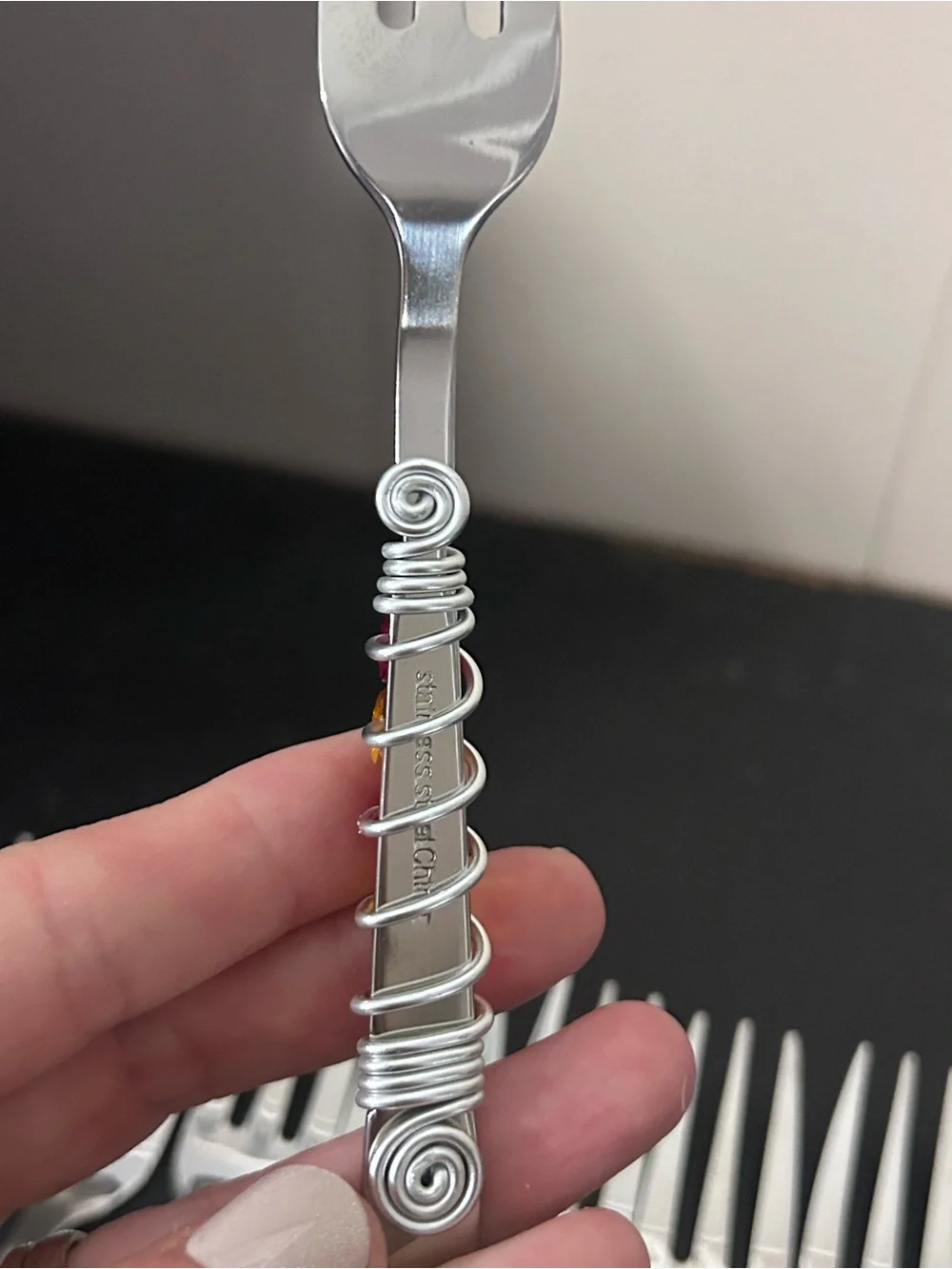 Beaded Handle Dessert Forks - Black and Silver Accent (Set)